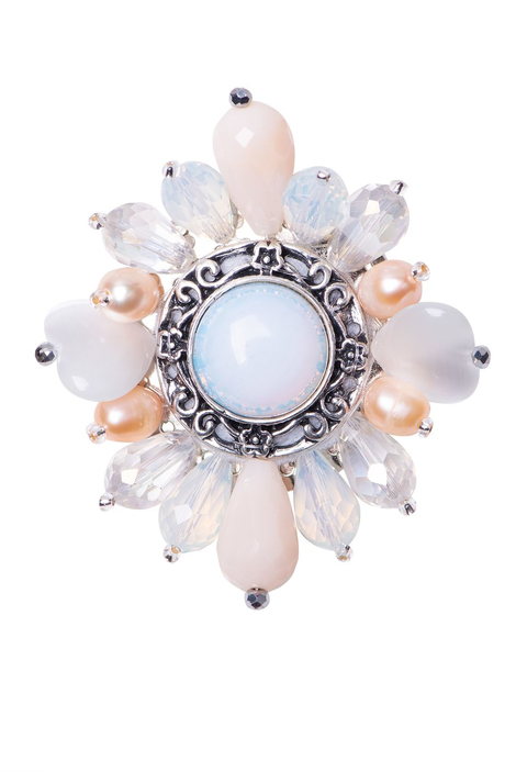 Брошь «Ослепительные звезды» (белый, бежевый)